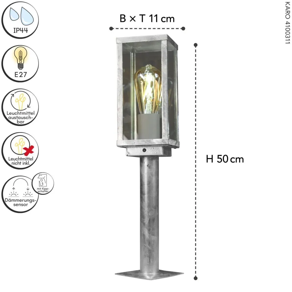 Eco-Light Sockelleuchte Vintage Aluminium in Zink IP44 E27 50 cm< Metall Lampen|Vintage Lampen