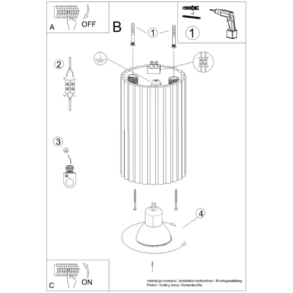Flurlampen|Wohnzimmerlampen*Sollux Spot GU10 H: 10 cm Ø 6,5 cm klein Aufputz Aluminium in Creme