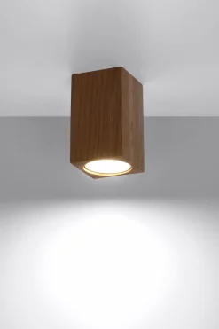 Sollux Spot Lampe Decke Holz klein H: 10 cm eckig GU10< Holzlampen|Moderne Lampen