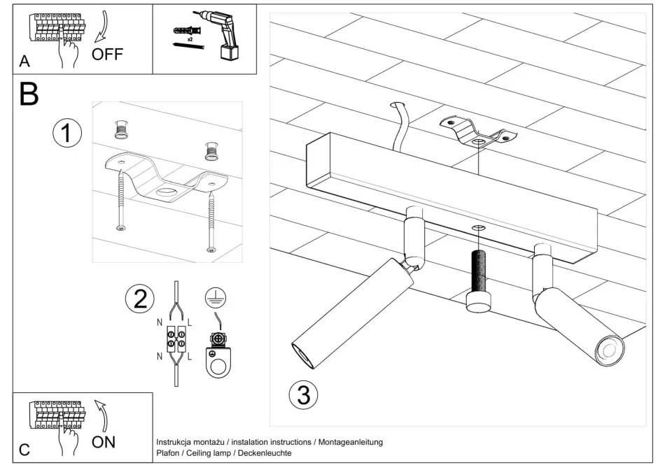 Deckenleuchten|Flurlampen*Sollux Spot Strahler Schwarz Metall 25 cm klein 2-flammig