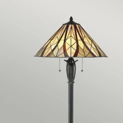 Elstead Standlampe Tiffany Stil 149cm Zugpendel E27 Glas Metall< Wohnzimmerlampen|Glaslampen