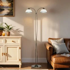 Rustikale Lampen|Glaslampen*Luminex Standleuchte KORFU in Messing Antik 2-flmg