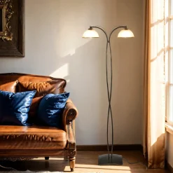 Rustikale Lampen|Glaslampen*Luminex Standleuchte KORFU in Messing Antik 2-flmg