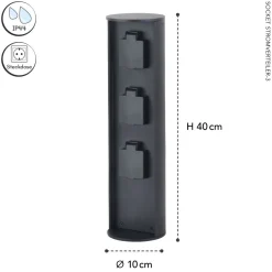 Eco-Light Steckdosensäule drei Steckdosen Aluminium IP44 40 cm< Metall Lampen
