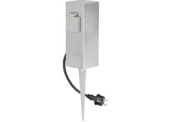 Ledino Steckdosensäule Edelstahl mit Kabel Erdspieß 2-fach IP44< Metall Lampen|Moderne Außenleuchten