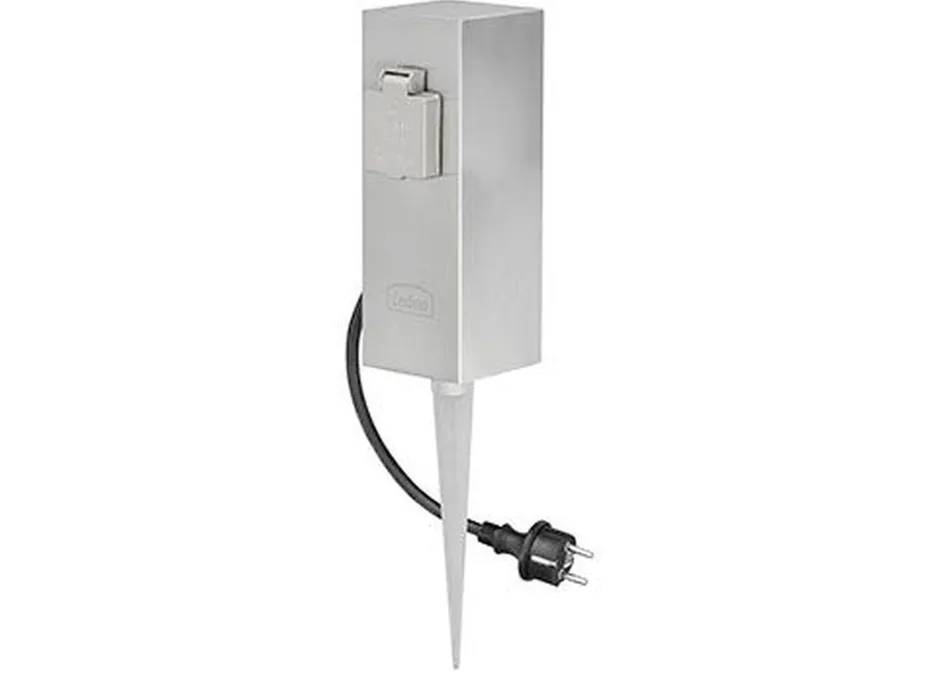 Ledino Steckdosensäule Edelstahl mit Kabel Erdspieß 2-fach IP44< Metall Lampen|Moderne Außenleuchten