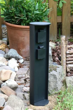 Metall Lampen*Eco-Light Steckdosensäule zwei Steckdosen Aluminium IP44 40 cm