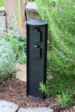 Metall Lampen*Eco-Light Steckdosensäule zwei Steckdosen Aluminium IP44 40 cm