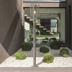 Wegeleuchten|Moderne Außenleuchten*Searchlight Stehlampe außen 90 cm IP44 in Silber eckig E27 Glas Metall