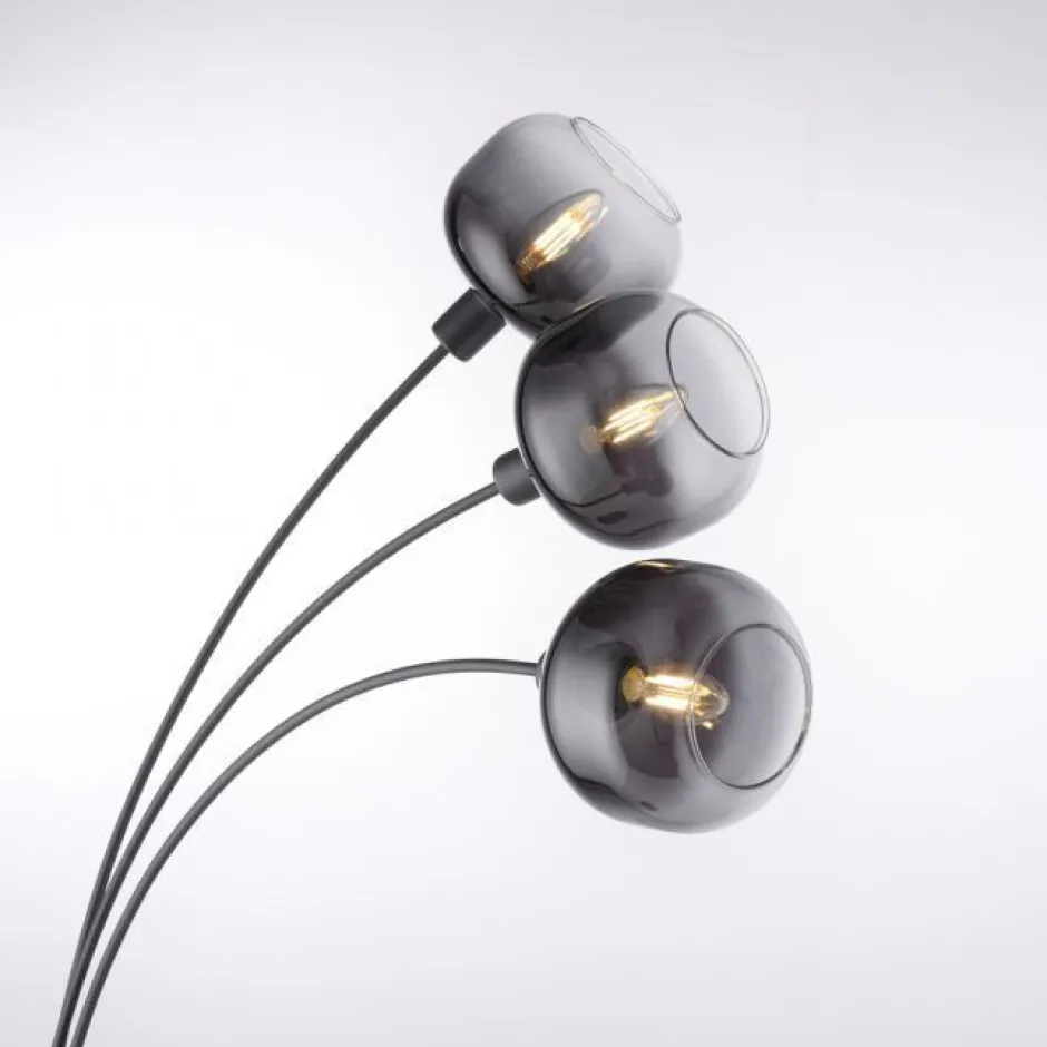 Wohnzimmerlampen|Metall Lampen*Just Light Stehlampe Glas Metall Rauchgrau Schwarz E14 160 cm hoch