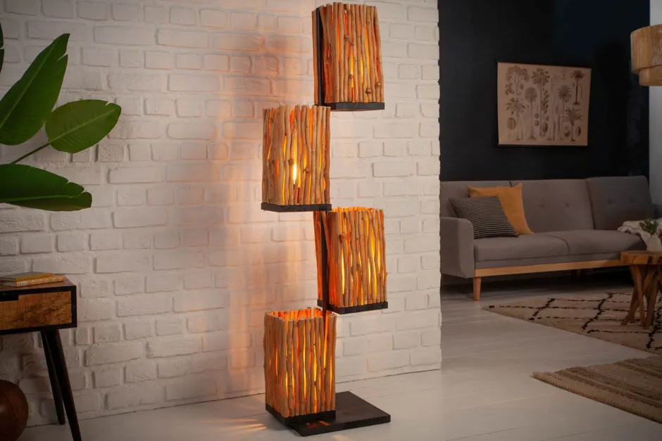 Invicta Interior Stehlampe Holz Äste 154 cm E27 4-flammig dekorativ< Bürolampen|Holzlampen