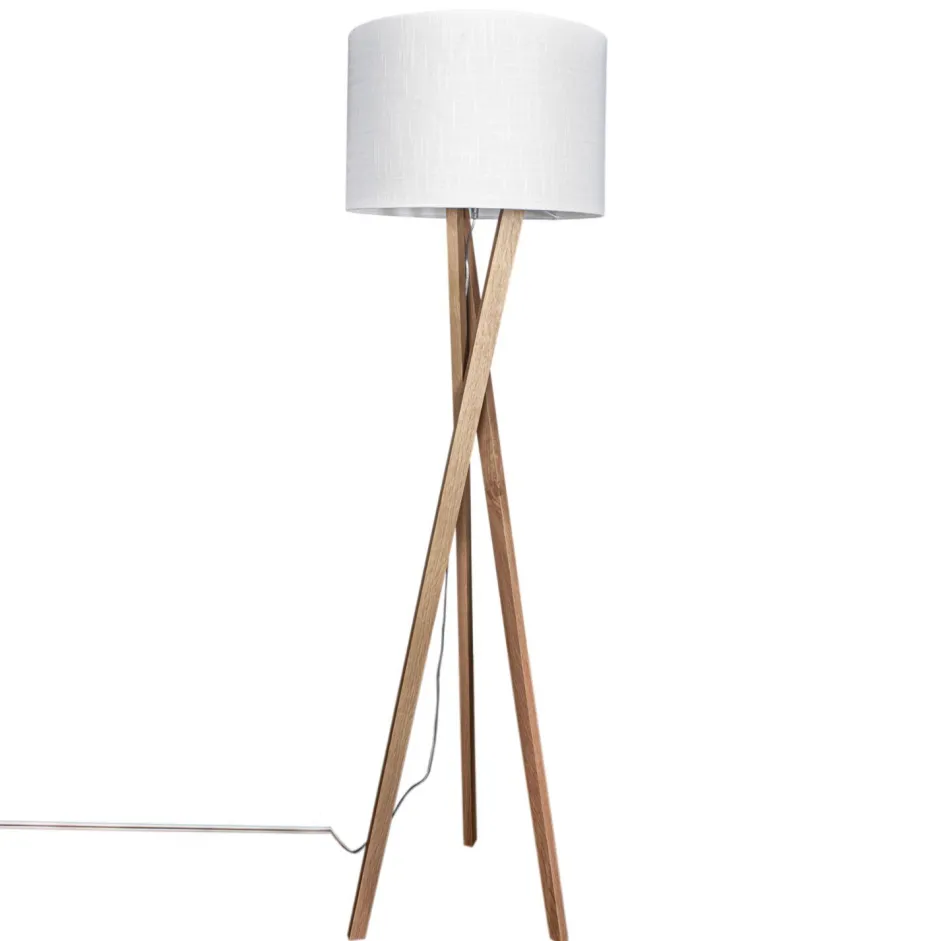 Wohnzimmerlampen|Stofflampen*By Rydéns Stehlampe Holz Stoff E27 160 cm Dreibein Eiche Weiß