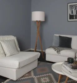 Wohnzimmerlampen|Stofflampen*By Rydéns Stehlampe Holz Stoff E27 160 cm Dreibein Eiche Weiß