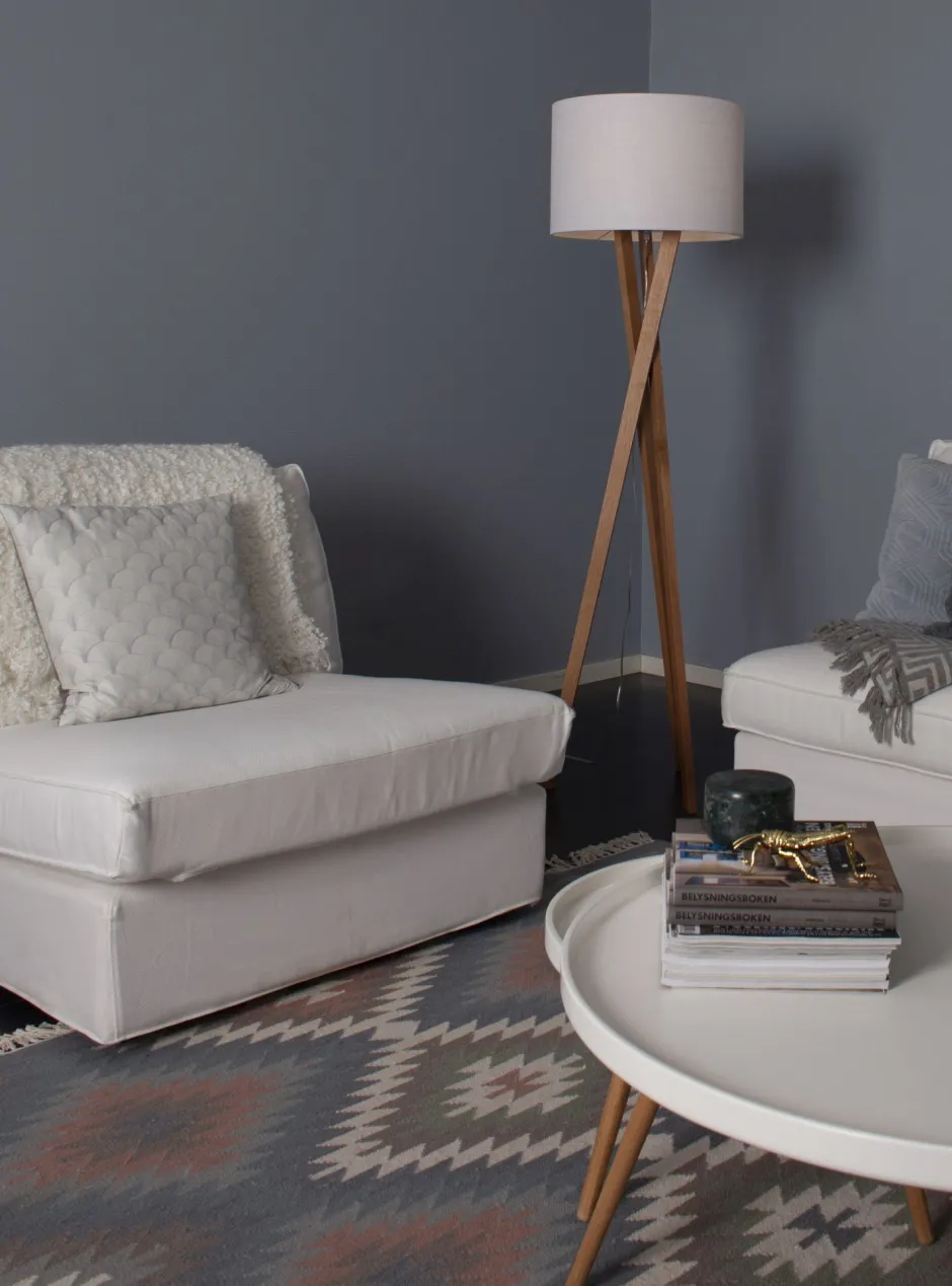 Wohnzimmerlampen|Stofflampen*By Rydéns Stehlampe Holz Stoff E27 160 cm Dreibein Eiche Weiß