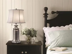 Stofflampen|Designerlampen*Elstead Stehlampe JOHA in Nickel Antik 69cm 2-flmg Lampe