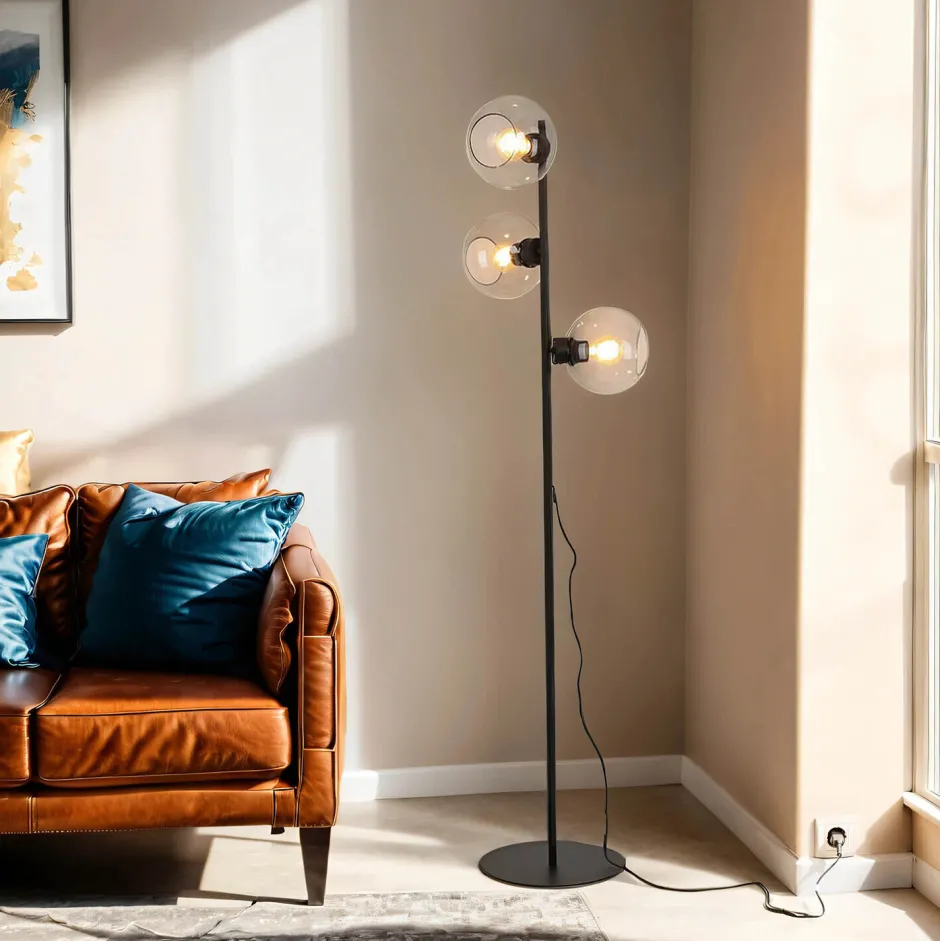 Moderne Lampen|Glaslampen*TK Lighting Stehlampe KALETE in Graphit 160cm Wohnzimmer Lampe