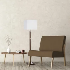Bürolampen|Holzlampen*Searchlight Stehlampe klein 147 cm Braun Weiß Metall Stoffschirm E27