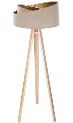 BPS Koncept Stehlampe MANDAN Beige Gold Dreibein 145cm Wohnzimmer< Moderne Lampen|Holzlampen