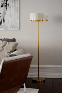 Wohnzimmerlampen|Metall Lampen*By Rydéns Stehlampe Metall Glas 150 cm hoch in Messing Weiß E27