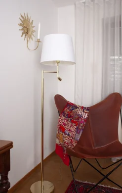 Stofflampen|Stehlampen*By Rydéns Stehlampe mit Leselampe 157 cm E27 + LED Messing Weiß