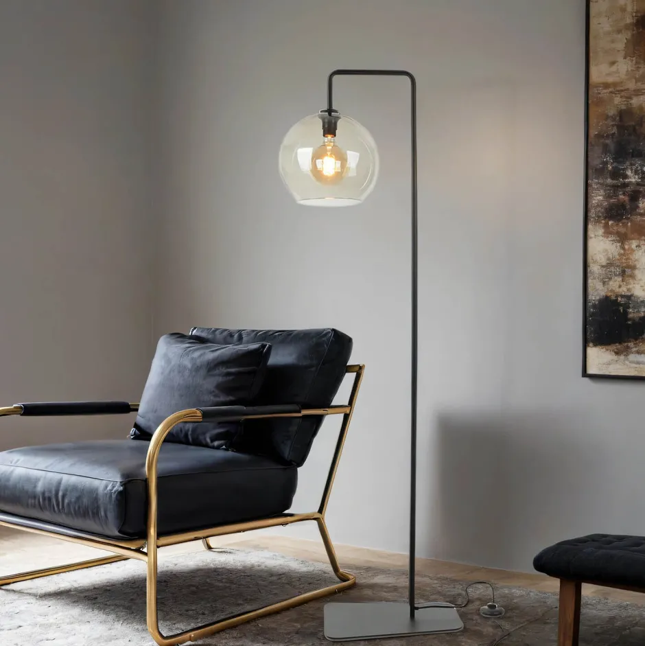 Nowodvorski Stehlampe Rauchglas 160 cm E27 Kugelschirm Schwarz Grau< Glaslampen|Moderne Lampen