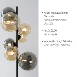 Wohnzimmerlampen|Metall Lampen*Paul Neuhaus Stehlampe Rauchgrau Bernstein Glas 155 cm G9 2100 lm