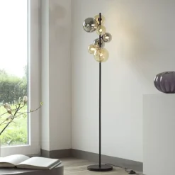 Wohnzimmerlampen|Metall Lampen*Paul Neuhaus Stehlampe Rauchgrau Bernstein Glas 155 cm G9 2100 lm