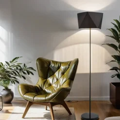 Moderne Lampen|Stofflampen*Lamkur Stehlampe Schwarz Stoff 170cm Wohnzimmer stylisch
