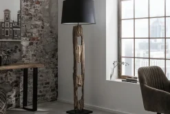 Invicta Interior Stehlampe Stoff Holz 177cm hoch blendarm in Schwarz< Bürolampen|Stofflampen
