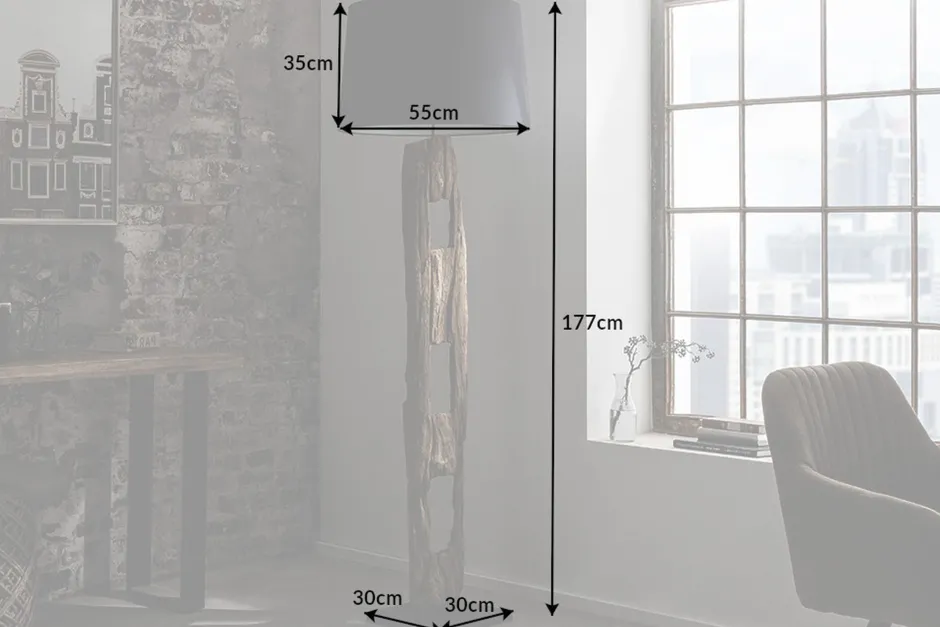 Invicta Interior Stehlampe Stoff Holz 177cm hoch blendarm in Schwarz< Bürolampen|Stofflampen