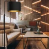 Stofflampen|Moderne Lampen*Luminex Stehlampe Stoff Metall 151 cm Wohnzimmer Schwarz Gold
