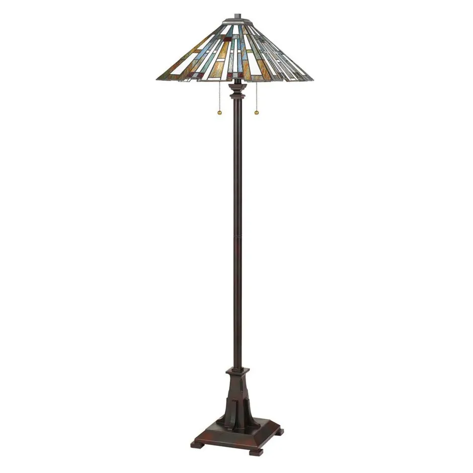 Elstead Stehlampe Tiffany Stil 157,8 cm hoch Zugschalter 2x E27< Rustikale Lampen|Glaslampen