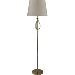 Wohnzimmerlampen|Metall Lampen*Searchlight Stehleuchte 152 cm E27 in Messing Antik Creme Stoffschirm