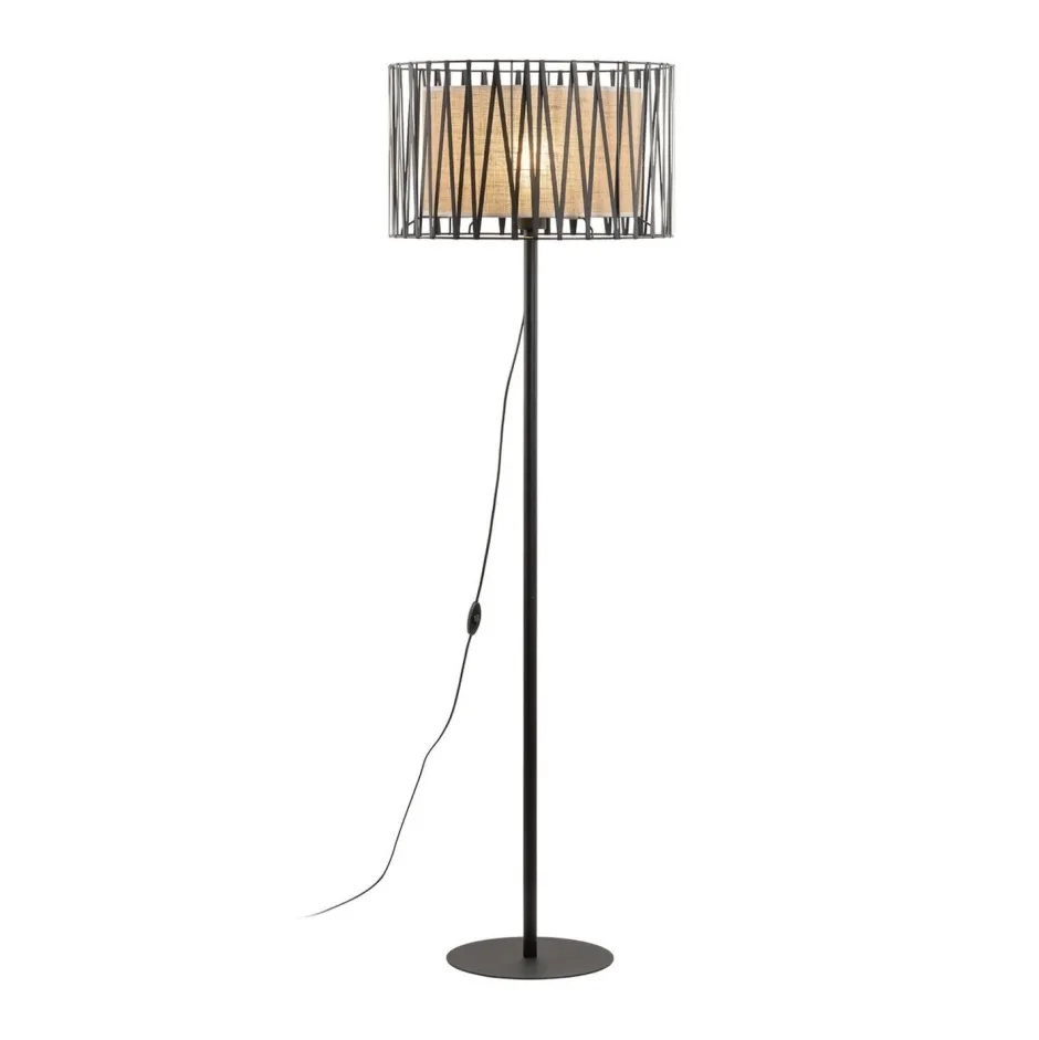 TK Lighting Stehleuchte 158 cm Metall Jute Schwarz Braun E27 Modern< Bürolampen|Stehlampen