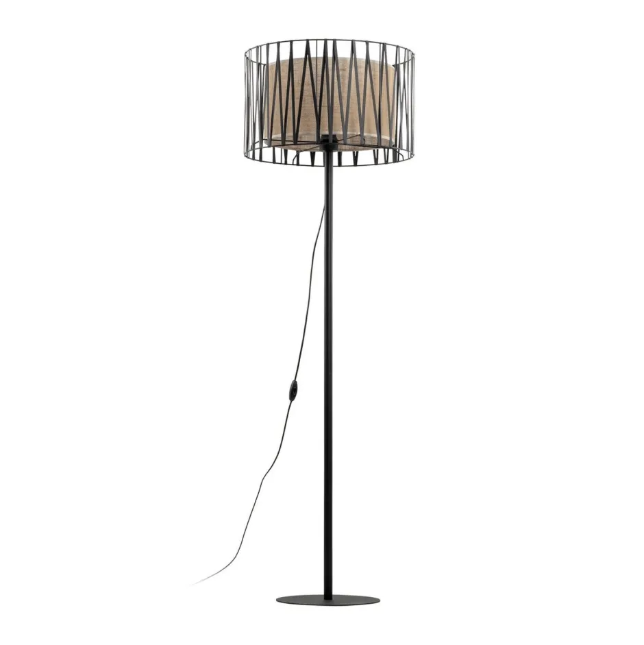 TK Lighting Stehleuchte 158 cm Metall Jute Schwarz Braun E27 Modern< Bürolampen|Stehlampen