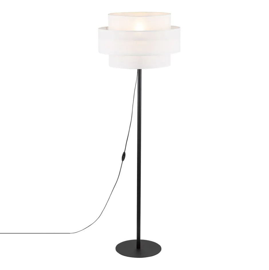 Bürolampen|Stofflampen*TK Lighting Stehleuchte 155 cm Schwarz Weiß Ø 50 cm Metall Stoff E27