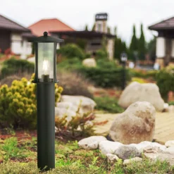 Metall Lampen|Vintage Lampen*Searchlight Stehleuchte außen IP44 73 cm E27 Schwarz Alu Glas Garten