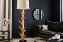 Bürolampen|Designerlampen*Invicta Interior Stehleuchte Beige Stoffschirm Holz 175 cm Handarbeit