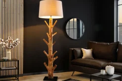 Bürolampen|Designerlampen*Invicta Interior Stehleuchte Beige Stoffschirm Holz 175 cm Handarbeit