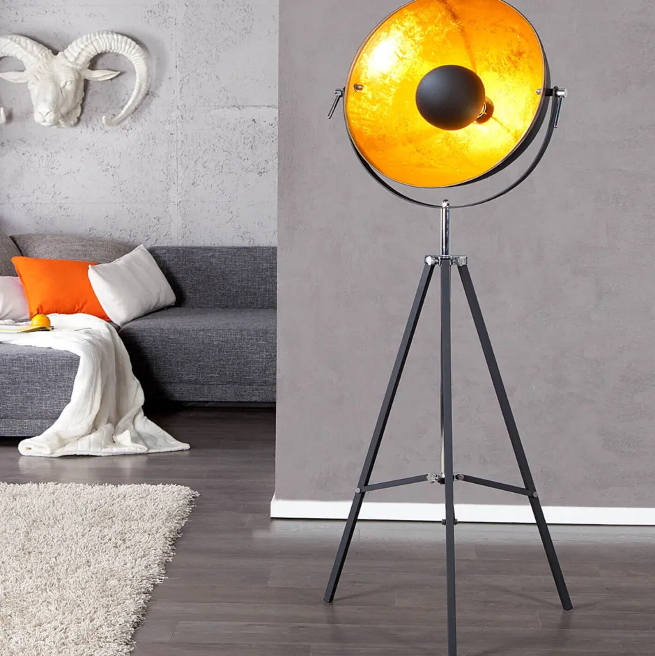 Invicta Interior Stehleuchte 160cm Retro Dreibein Schwarz Gold< Retro Lampen|Designerlampen