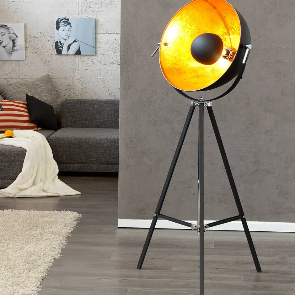 Invicta Interior Stehleuchte 160cm Retro Dreibein Schwarz Gold< Retro Lampen|Designerlampen