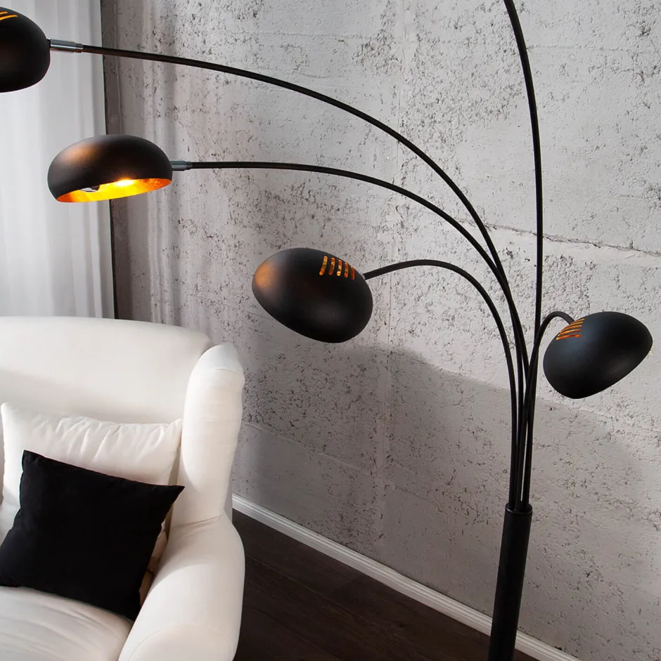 Retro Lampen|Designerlampen*Invicta Interior Stehleuchte 205cm Retro flexibel Kugel Schwarz