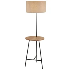 Bürolampen|Wohnzimmerlampen*Searchlight Stehleuchte Dreibein 155 cm E27 mit Ablage Holz Metall Stoff