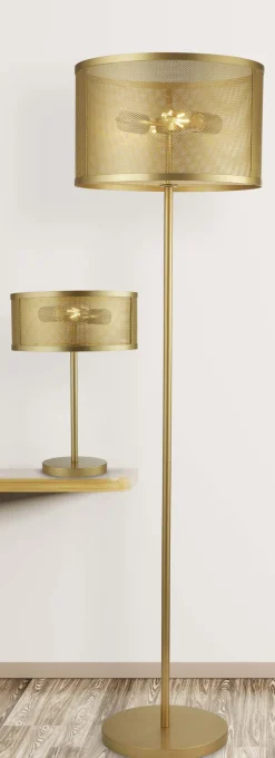 Searchlight Stehleuchte Gold 145 cm Metall Retro Design 2x E27< Wohnzimmerlampen|Metall Lampen