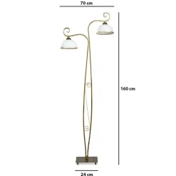 Emibig Stehleuchte Gold Antik Weiß Metall Glas 2-flammig< Glaslampen|Wohnzimmerlampen