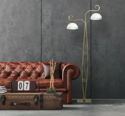 Emibig Stehleuchte Gold Antik Weiß Metall Glas 2-flammig< Glaslampen|Wohnzimmerlampen