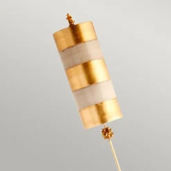 Elstead Stehleuchte groß 195,9 cm Metall Stoff E27 Modern Gold Taupe< Designerlampen|Stofflampen