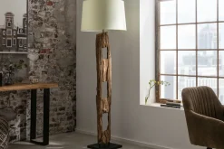 Invicta Interior Stehleuchte Holz Stoff Weiß blendarm 177 cm E27 Lesen< Bürolampen|Stofflampen