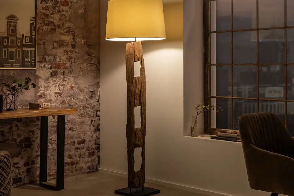 Invicta Interior Stehleuchte Holz Stoff Weiß blendarm 177 cm E27 Lesen< Bürolampen|Stofflampen