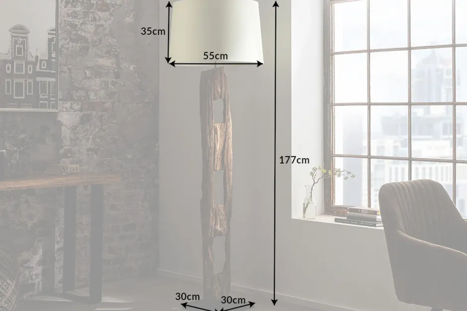 Invicta Interior Stehleuchte Holz Stoff Weiß blendarm 177 cm E27 Lesen< Bürolampen|Stofflampen
